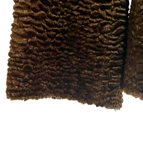INC Faux Fur Curly Lamb Jacket Chocolate Brown Women's Medium Mob Wife Vegan - Picture 8 of 13